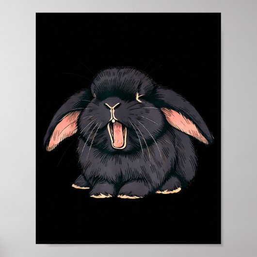 Cute Sleepy Holland Lop Rabbit Yawn Black Bunny Wa ポスター (正面)