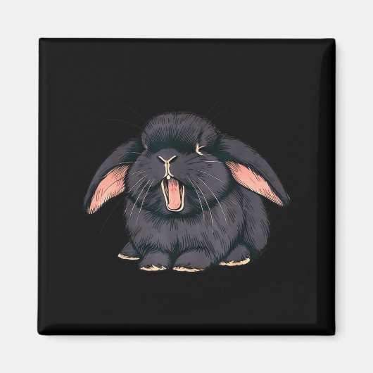 Cute Sleepy Holland Lop Rabbit Yawn Black Bunny Wa マグネット (正面)