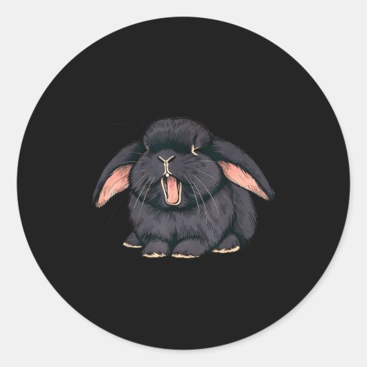 Cute Sleepy Holland Lop Rabbit Yawn Black Bunny Wa ラウンドシール (正面)
