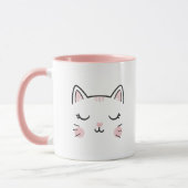Cute Sleepy Kitty Face Pink & White Mug マグカップ (左)