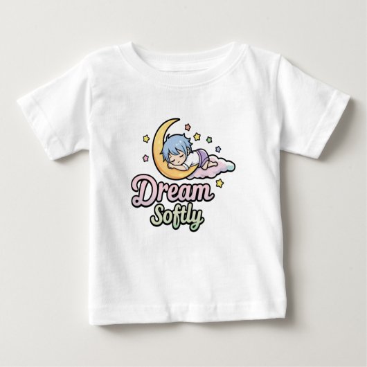 Cute Sleepy Moon Illustration with Quote ベビーTシャツ (正面)