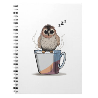 Cute Sleepy Owl Coffee Sketch Photo Notebook ノートブック