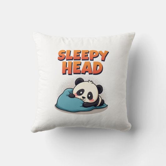 Cute Sleepy Panda “Sleepy Head” Throw Pillow クッション (裏面)