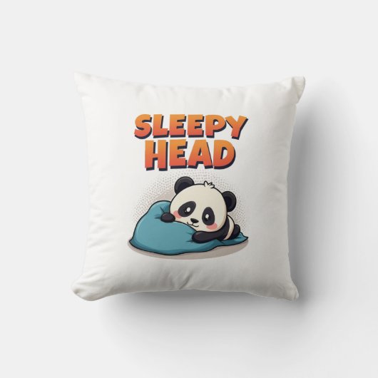 Cute Sleepy Panda “Sleepy Head” Throw Pillow クッション (正面)