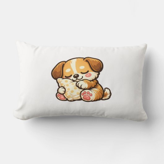 Cute Sleepy Puppy with Pillow ランバークッション (正面)