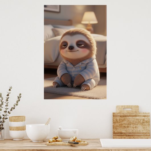 Cute Sleepy Sloth Pajamas Art Poster ポスター (キッチン)