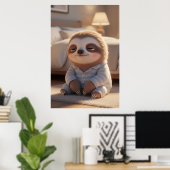 Cute Sleepy Sloth Pajamas Art Poster ポスター (ホームオフィス)