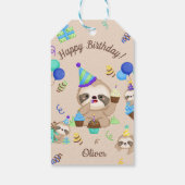 Cute Sloth Birthday Party Blue Balloons & Cupcakes ギフトタグ (裏面)