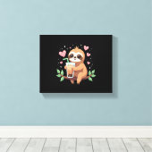 Cute Sloth Boba Bubble Milk Tea Kawaii Women Girls キャンバスプリント (インサイチュ (ウッドフロア))