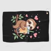 Cute Sloth Boba Bubble Milk Tea Kawaii Women Girls ゴルフタオル (横)