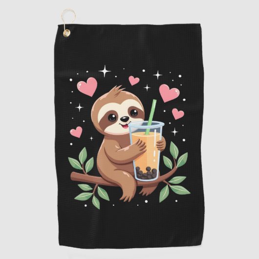 Cute Sloth Boba Bubble Milk Tea Kawaii Women Girls ゴルフタオル (正面)