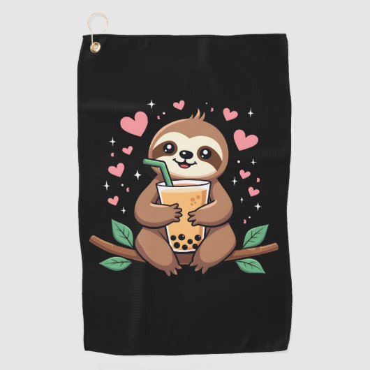 Cute Sloth Boba Bubble Milk Tea Kawaii Women Girls ゴルフタオル (正面)