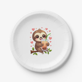 Cute Sloth Boba Bubble Milk Tea Kawaii Women Girls ペーパープレート