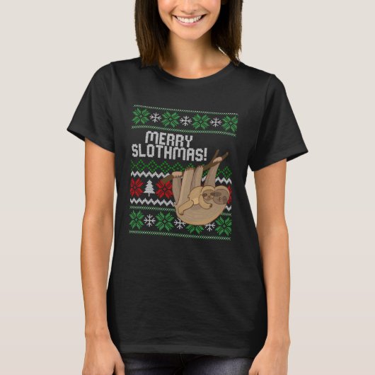 Cute sloth Christmas Merry sloths ugly Tシャツ (正面)
