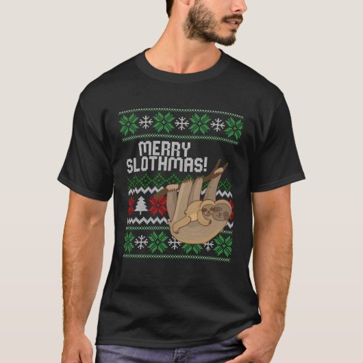 Cute sloth Christmas Merry sloths ugly Tシャツ (正面)