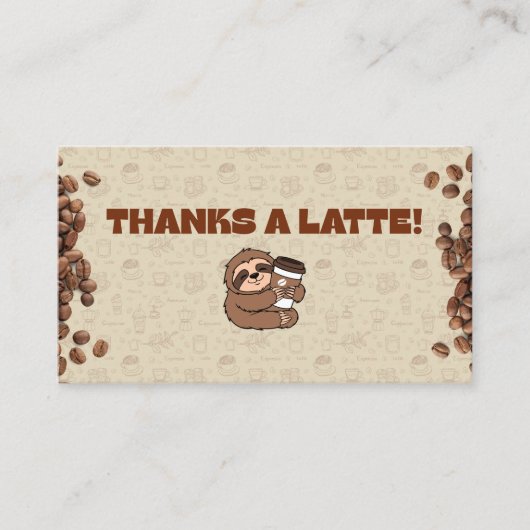 Cute Sloth Coffee Thank You Card  名刺 (正面)