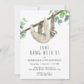 Cute Sloth | Come Hang | 面白い子供の誕生日パーティー 招待状 (正面)