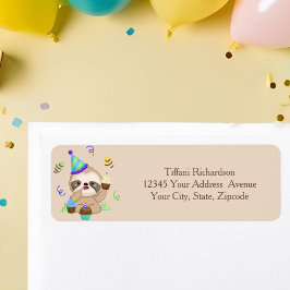 Cute Sloth Cupcake Birthday Party Return Address ラベル