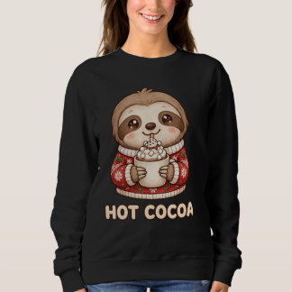 Cute Sloth Drinking Hot Cocoa Christmas Sweater スウェットシャツ