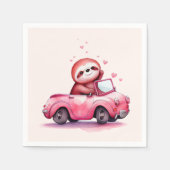 Cute Sloth Driving a Pink Convertible スタンダードカクテルナプキン (正面)
