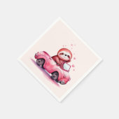 Cute Sloth Driving a Pink Convertible スタンダードカクテルナプキン (角)