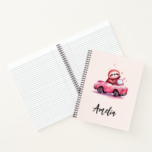 Cute Sloth Driving a Pink Convertible ノートブック (内部)