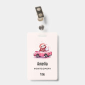 Cute Sloth Driving a Pink Convertible バッジ (裏面 （クリップ付）)