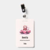 Cute Sloth Driving a Pink Convertible バッジ (正面 （クリップ付）)