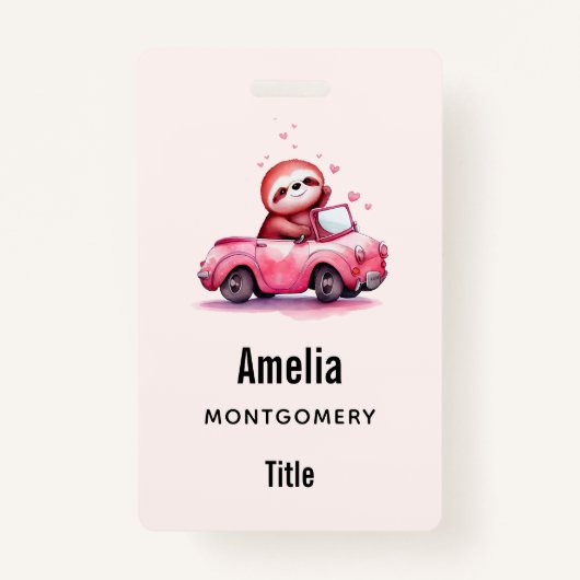 Cute Sloth Driving a Pink Convertible バッジ (裏面)