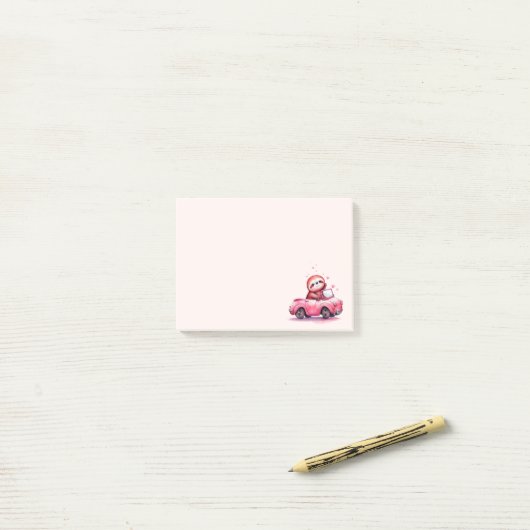 Cute Sloth Driving a Pink Convertible ポストイット (デスク上)