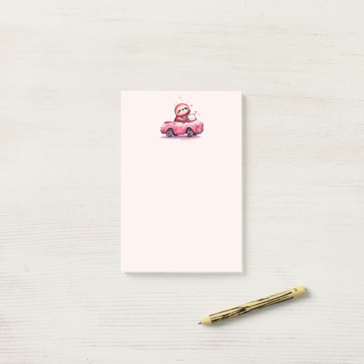 Cute Sloth Driving a Pink Convertible ポストイット (デスク上)