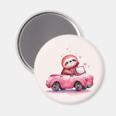 Cute Sloth Driving a Pink Convertible マグネット (正面/裏面)