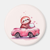 Cute Sloth Driving a Pink Convertible マグネット (正面)