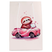 Cute Sloth Driving a Pink Convertible ミディアムペーパーバッグ (正面)
