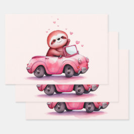 Cute Sloth Driving a Pink Convertible ラッピングペーパーシート
