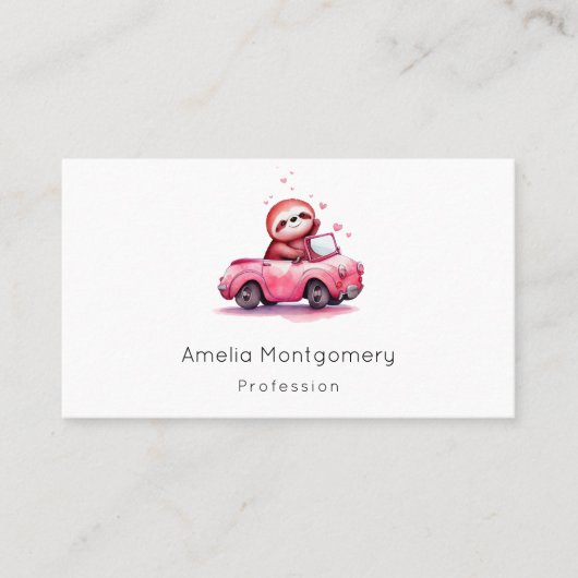 Cute Sloth Driving a Pink Convertible 名刺 (正面)