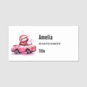 Cute Sloth Driving a Pink Convertible 名札 (正面)