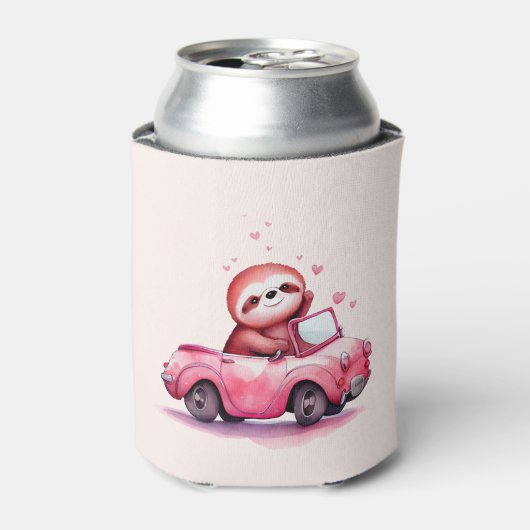 Cute Sloth Driving a Pink Convertible 缶クーラー (缶正面)