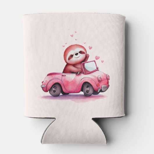 Cute Sloth Driving a Pink Convertible 缶クーラー (裏面)