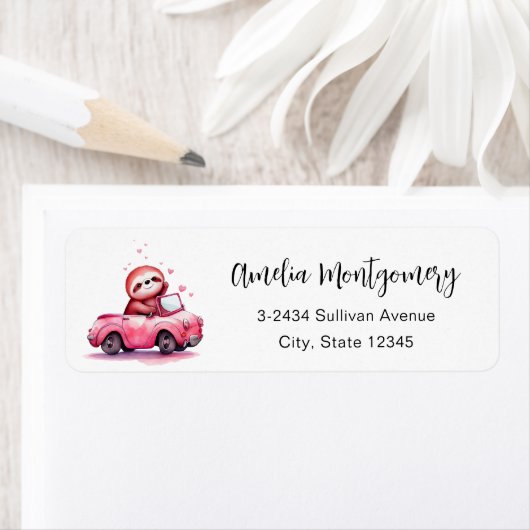 Cute Sloth Driving a Pink Convertible - Address ラベル (インサイチュ)