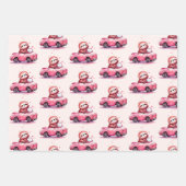 Cute Sloth Driving a Pink Convertible Pattern ラッピングペーパーシート (正面)