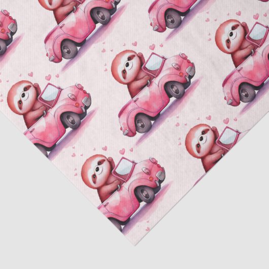 Cute Sloth Driving a Pink Convertible Pattern 薄葉紙 (詳細)