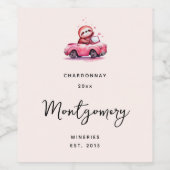 Cute Sloth Driving a Pink Convertible Wine Making ワインラベル (シングルラベル)