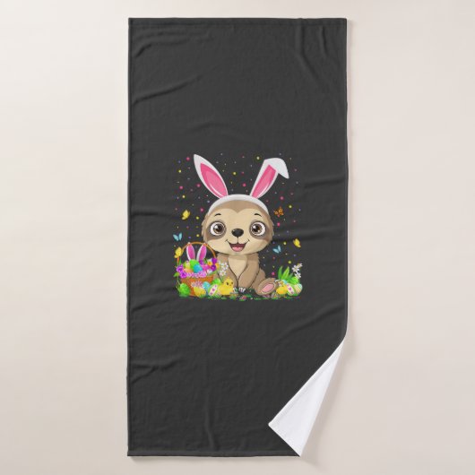 Cute Sloth Easter Egg Hunt Bunny Ear Sloth Happy E バスタオル (バスタオル)