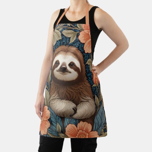 Cute Sloth Elegant Floral William Morris Inspired エプロン (インサイチュ)