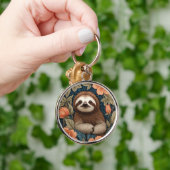 Cute Sloth Elegant Floral William Morris Inspired キーホルダー (手)
