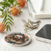 Cute Sloth Elegant Floral William Morris Inspired キーホルダー (側面)