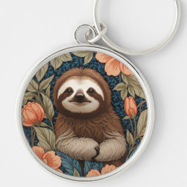 Cute Sloth Elegant Floral William Morris Inspired キーホルダー