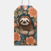 Cute Sloth Elegant Floral William Morris Inspired ギフトタグ (正面)