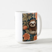 Cute Sloth Elegant Floral William Morris Inspired コーヒーマグカップ (正面右)
